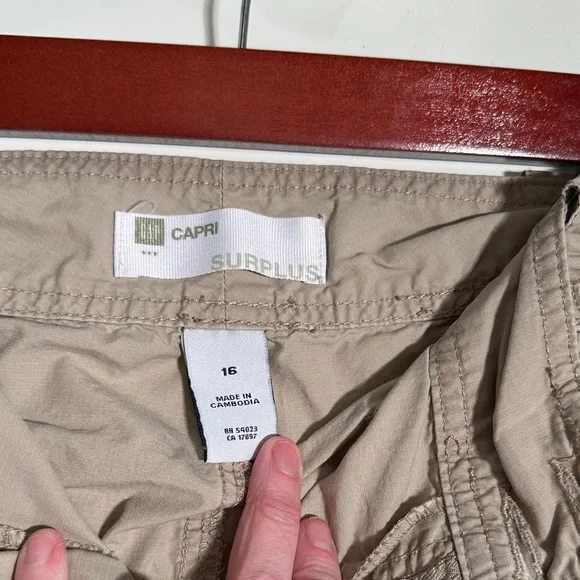 Light Taupe Cargo Capris with Drawstring Hem - Picture 2 of 11